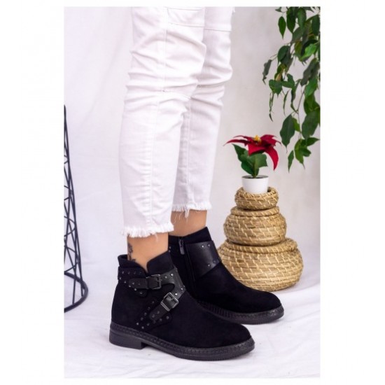 Black suede buckle top boots